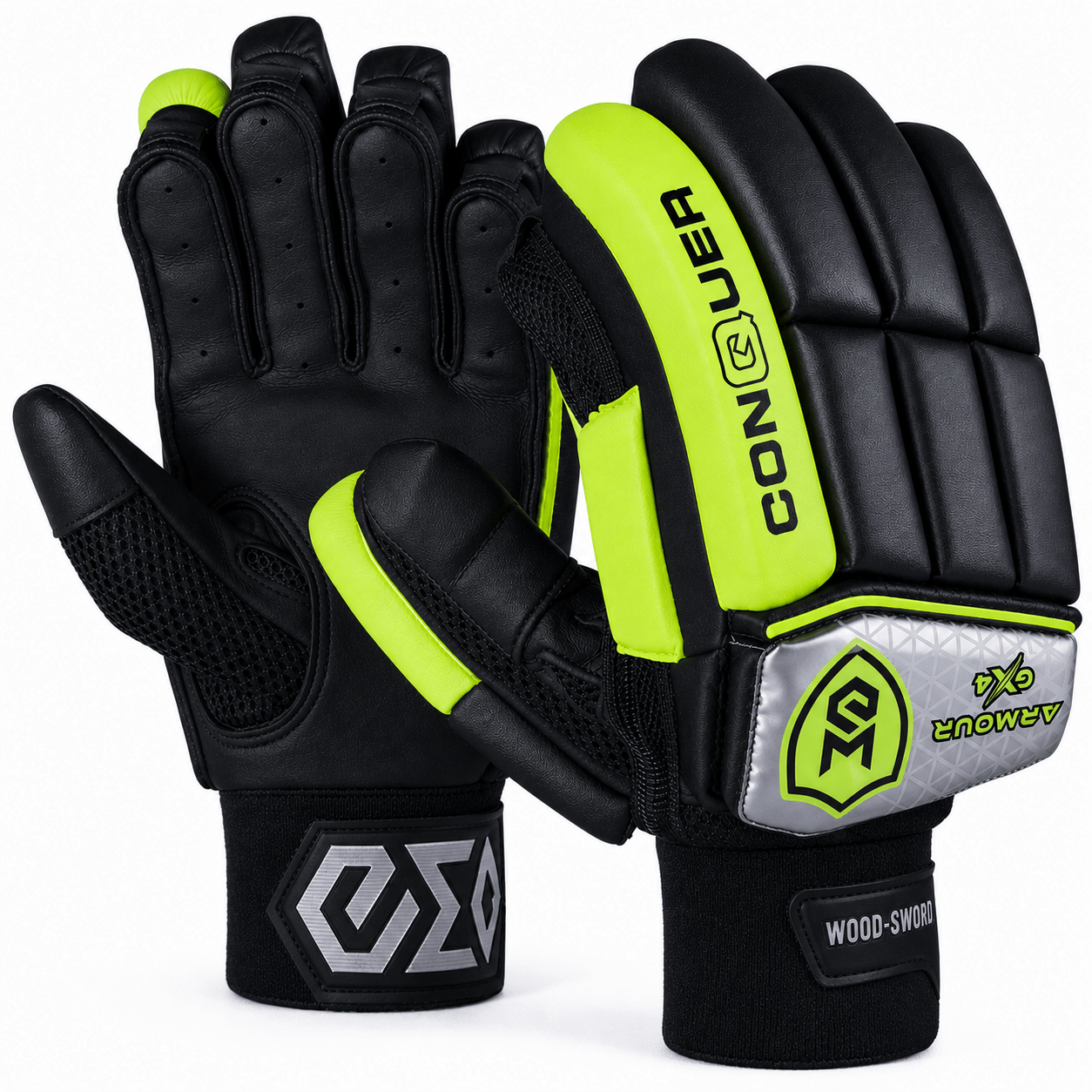 Armour-GX4 (4.0) Batting Gloves (Black-Silver-Florecent)